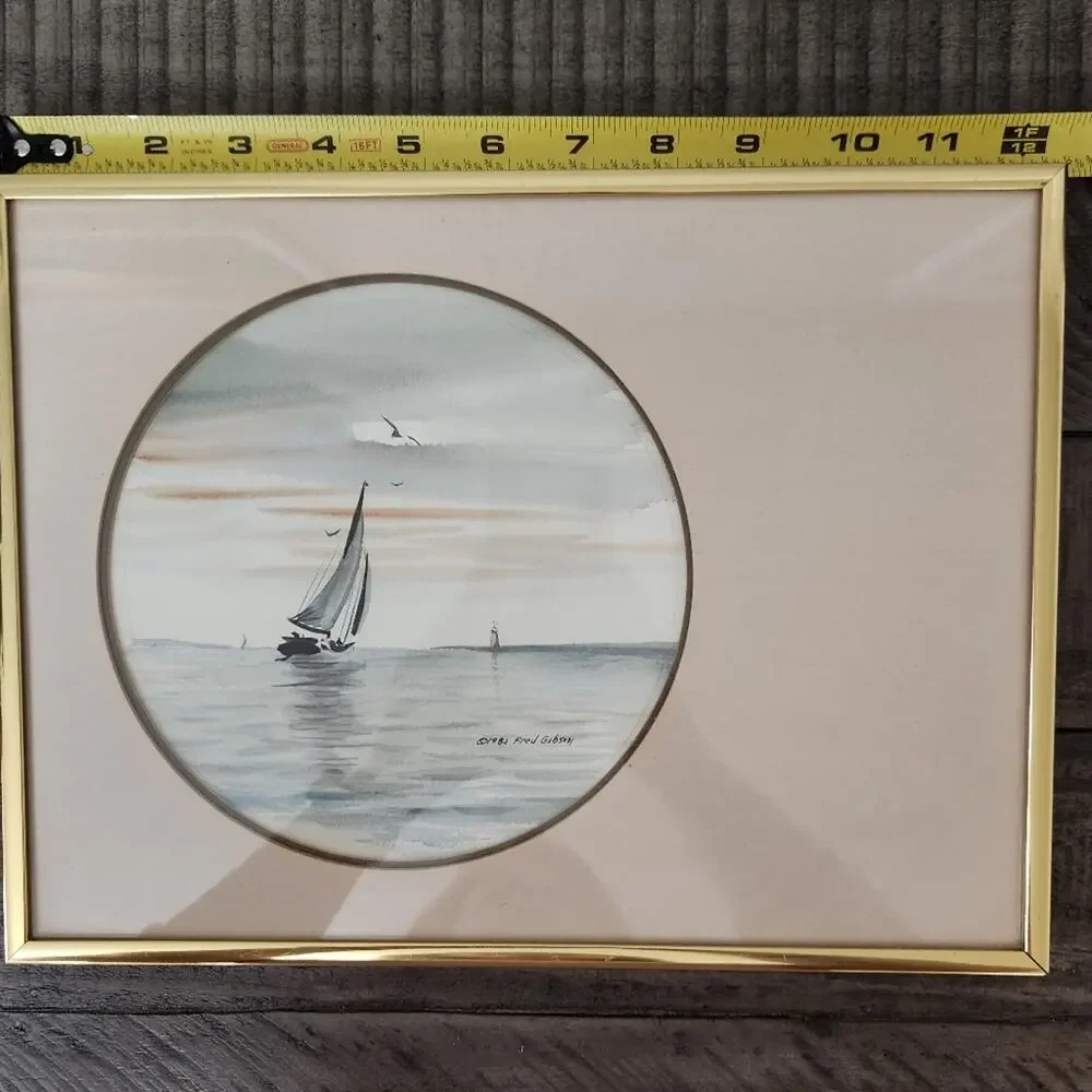 ORIGINAL Watercolor Sailboat Painting Virginia Beach signed by Fred Gibson 1982